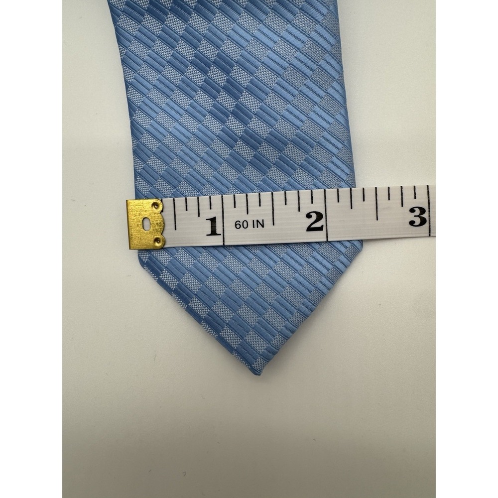 Profile Men's Blue Checkered Tie Woven Geometric Pattern Classic Necktie - Picture 5 of 7
